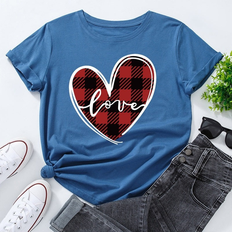 Love Print Loose Round Neck Short Sleeve T-shirt Women