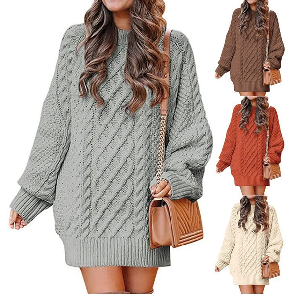 Women's Round Neck Sweater |Mid-length Dress Sweater