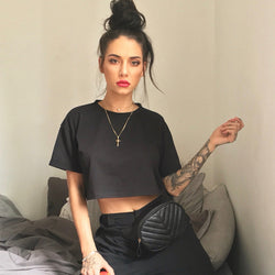 New Solid Color Casual Loose Round Neck T Shirt Women