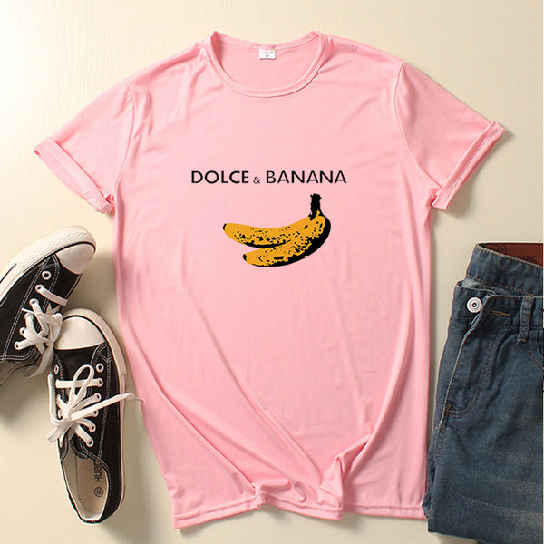 Fashion Banana Print Loose Casual Women T-shirt