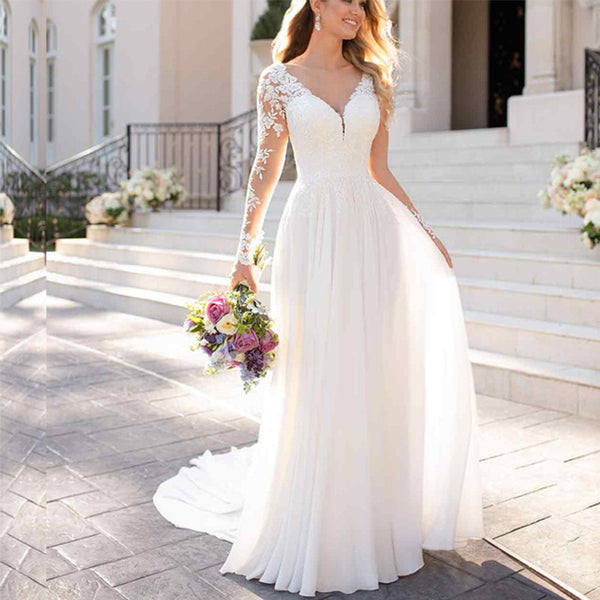 Backless  V-neck Wedding Dress Women  Evening Dress