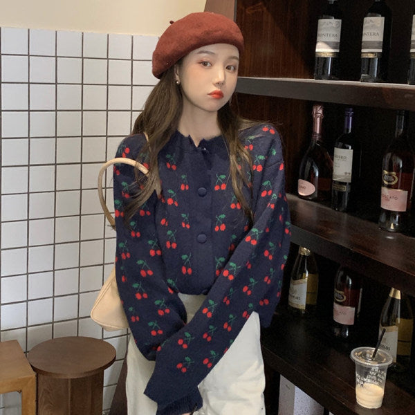 Fashionable Lady Cute Cherry Jacquard Jacket