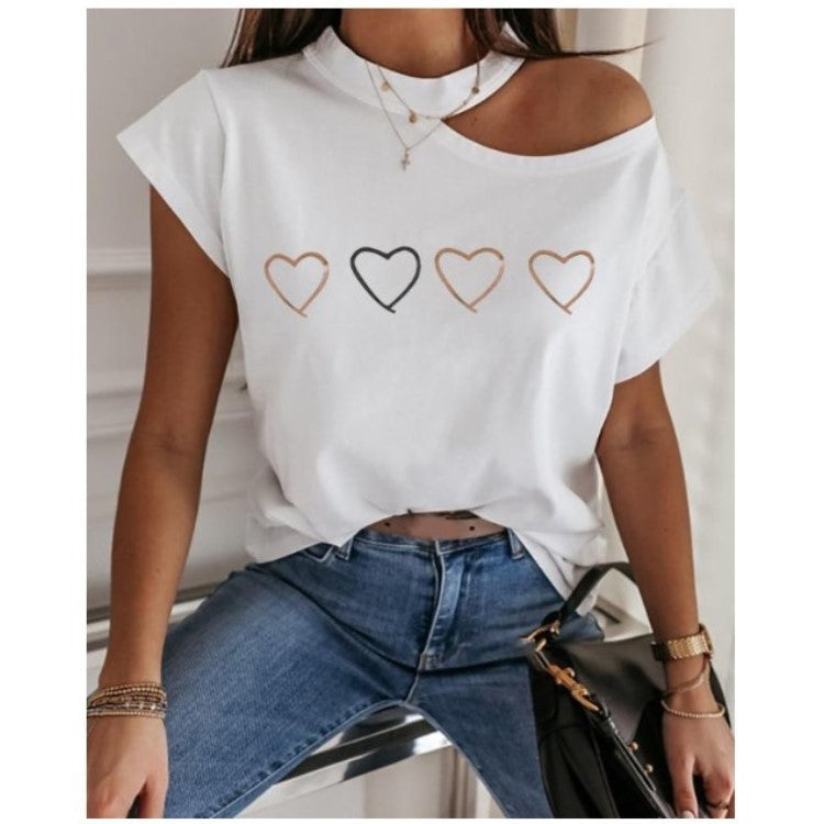 Casual T-shirt letter print strapless top women