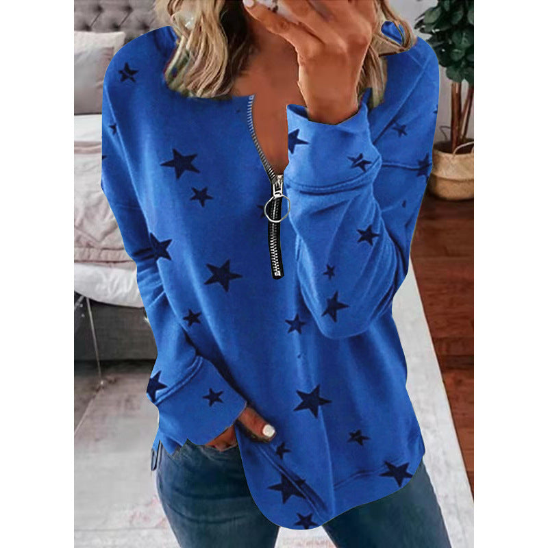 Star Print Long Sleeve Pullover Women's Sweatshirt