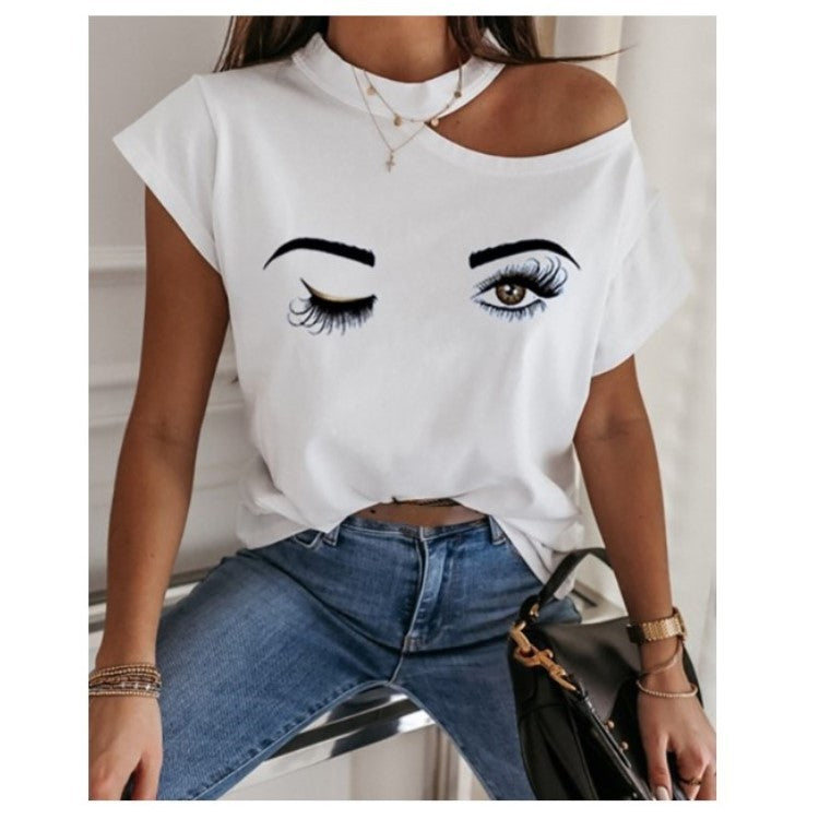 Casual T-shirt letter print strapless top women