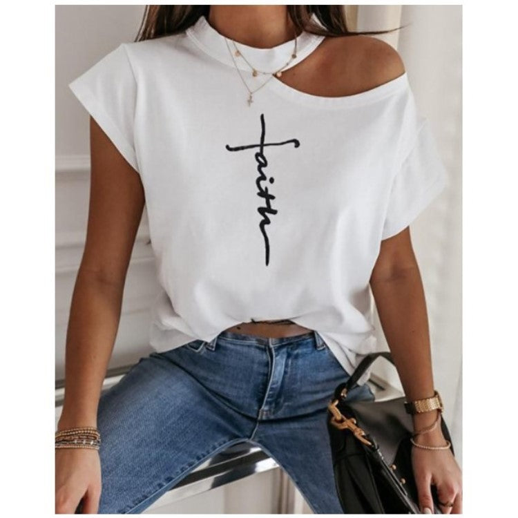 Casual T-shirt letter print strapless top women