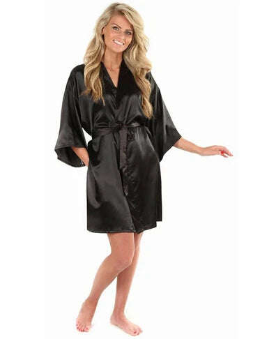 New Black  Women's Faux Silk Robe Bath Gown Hot Sale