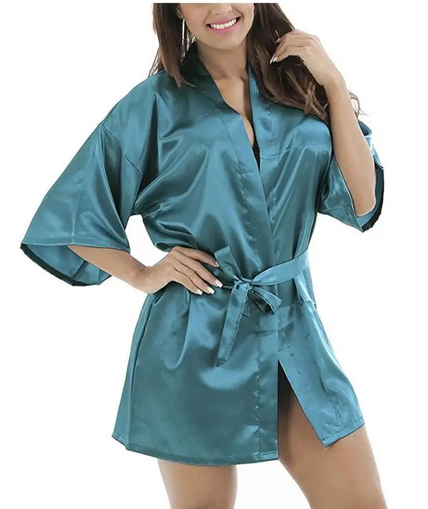 New Black  Women's Faux Silk Robe Bath Gown Hot Sale