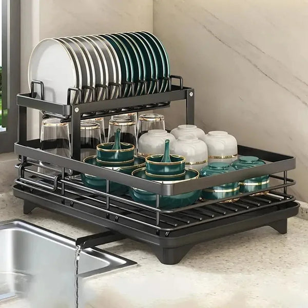 Dish Drying Rack Adjustable Kitchen Plates Organizer