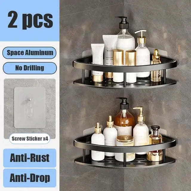 Wall Mounted 2 Tier Shelf No Drill Bathroom Shampoo Holder