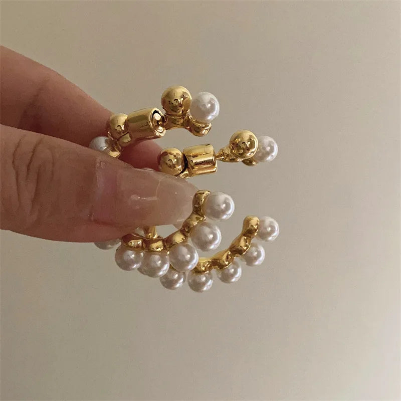 C Shape Metal Pearl Earrings