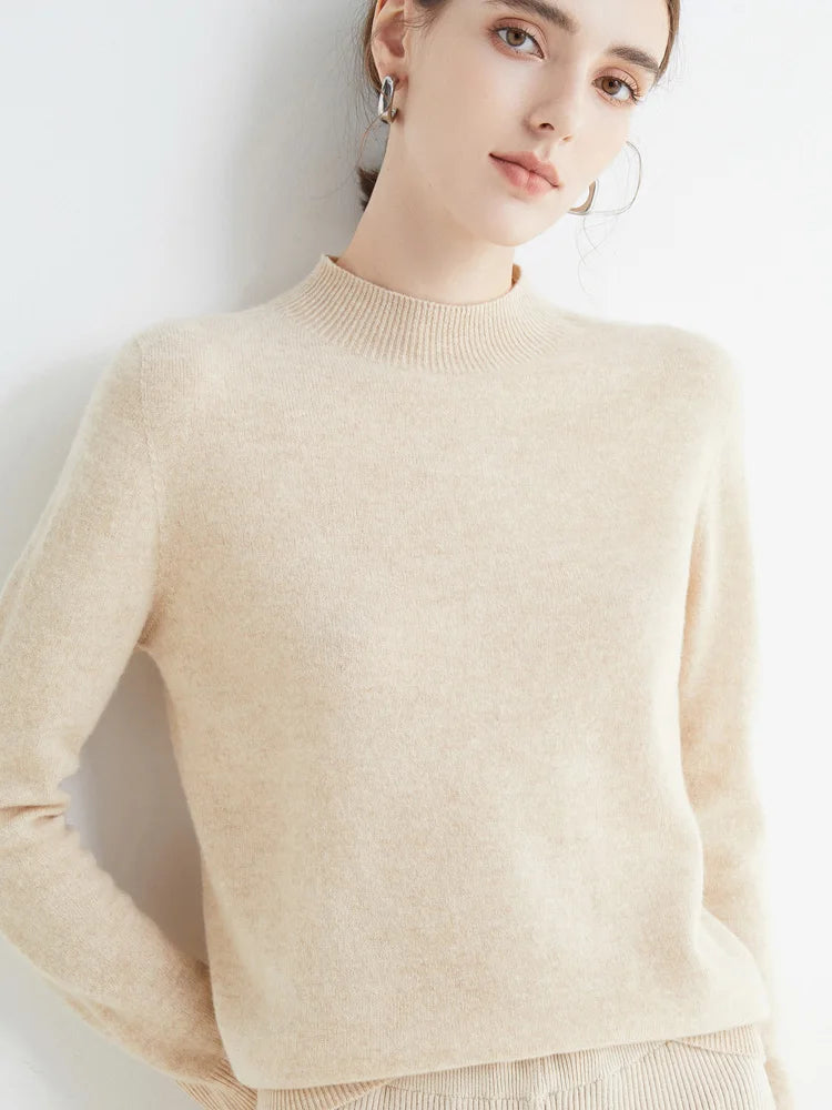 Solid Mock-neck Pullover Sweater For Women