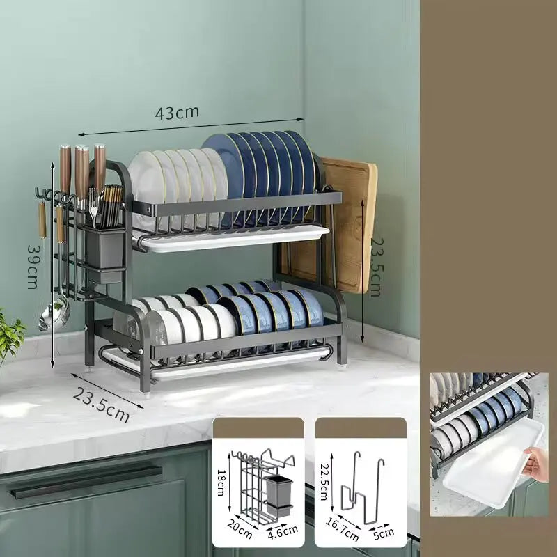 Dish Drying Rack 2-Tier Compact Kitchen Dish Rack