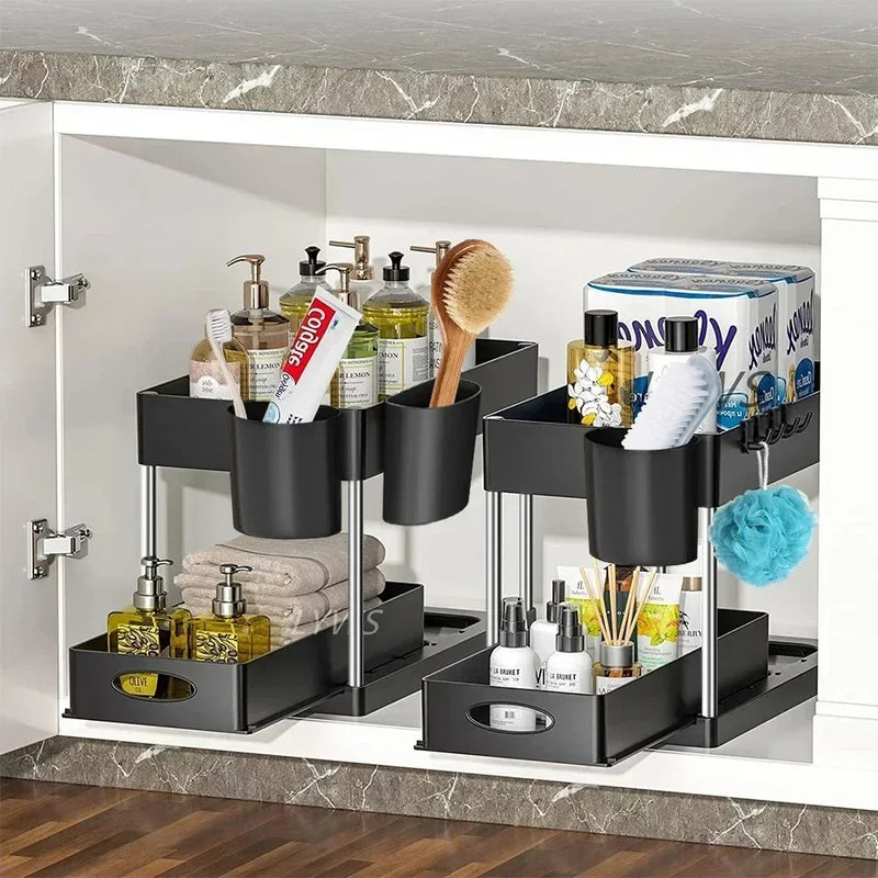 2 Tier Under Sink Organizer Sliding Cabinet Basket