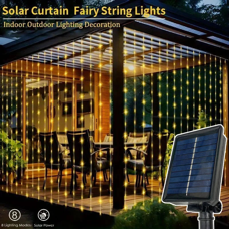 Solar Powered LED Curtain  Christmas Solar Lamp