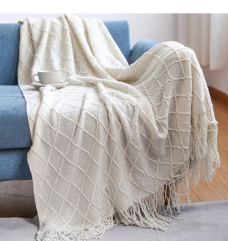 White Boho Throw Blankets  Blanket Cover Manta Para Sofá