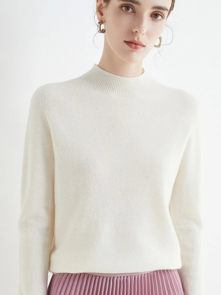 Solid Mock-neck Pullover Sweater For Women