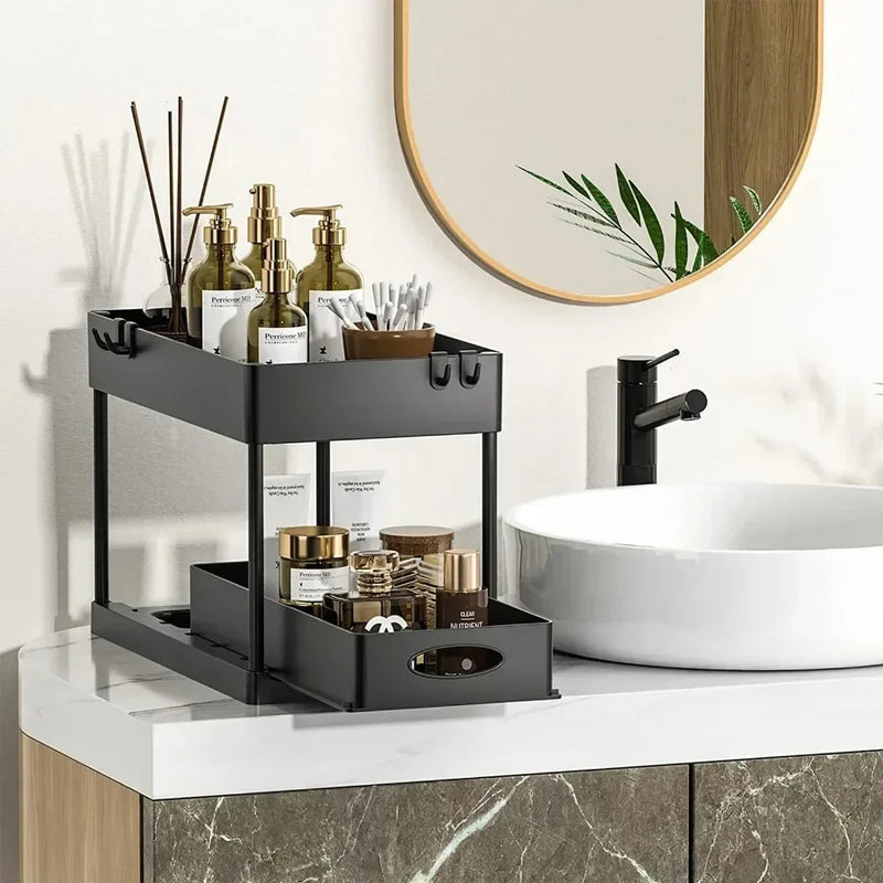 2 Tier Under Sink Organizer Sliding Cabinet Basket