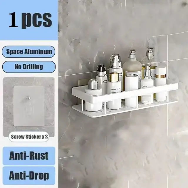 Wall Mounted 2 Tier Shelf No Drill Bathroom Shampoo Holder