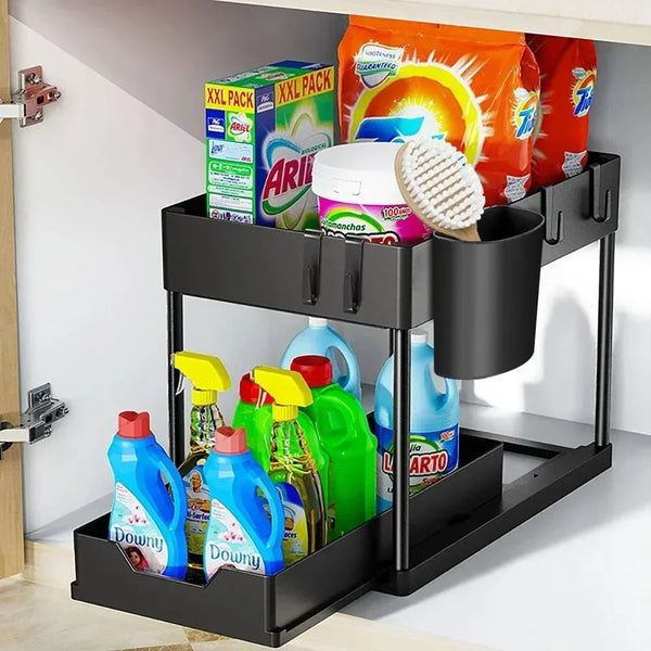 2 Tier Under Sink Organizer Sliding Cabinet Basket