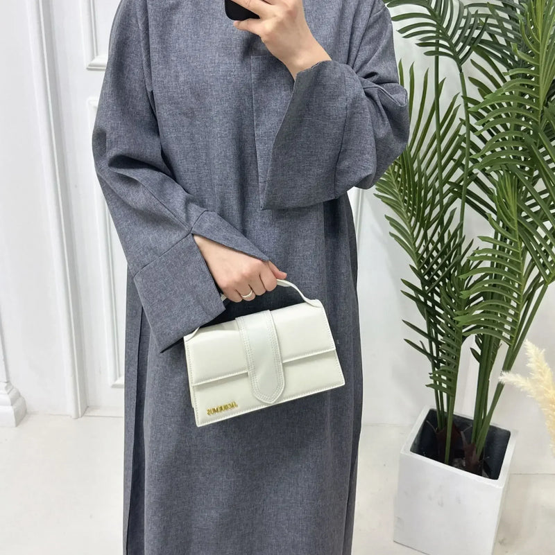 Plain Linen Closed Abaya| Muslim Hijab Dress