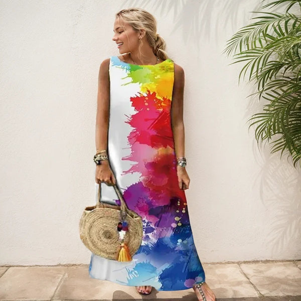 Printed O-Neck Sleeveless Women Dress