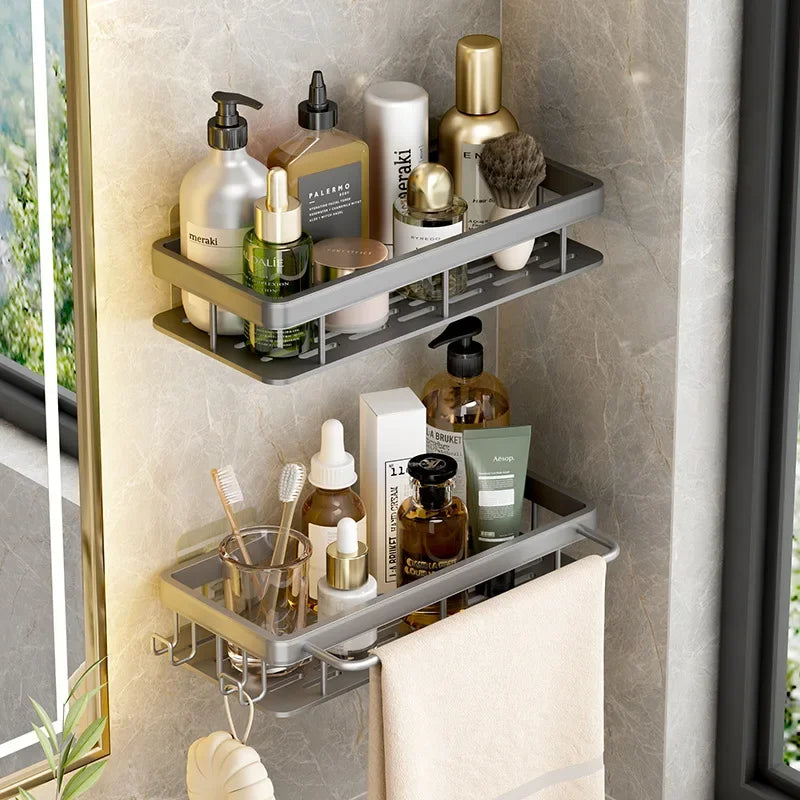 Wall Mounted 2 Tier Shelf No Drill Bathroom Shampoo Holder