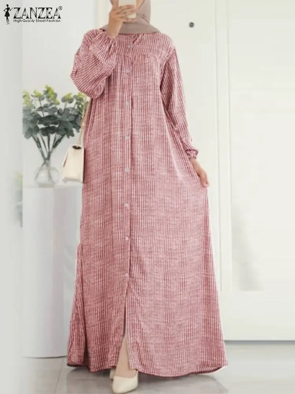 Women Fashion Striped Muslim Abaya Dress