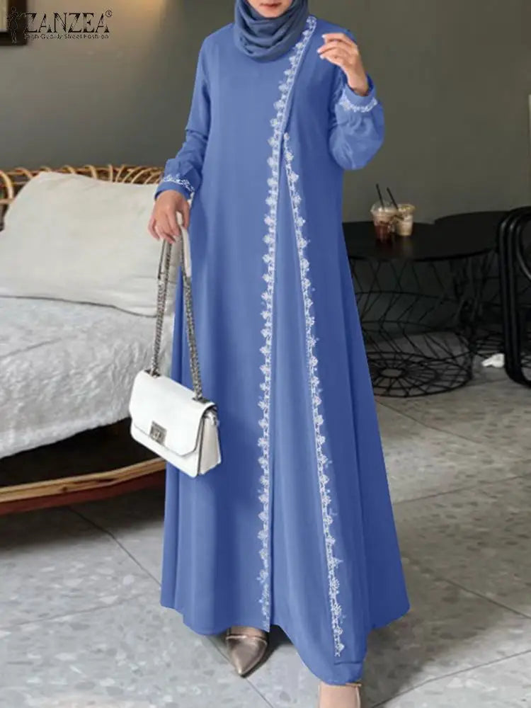 Spring Lace Crochet Maxi Dress Muslim Turkey Abaya Elegant Loose