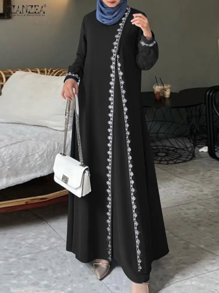 Spring Lace Crochet Maxi Dress Muslim Turkey Abaya Elegant Loose