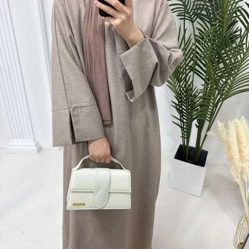 Plain Linen Closed Abaya| Muslim Hijab Dress