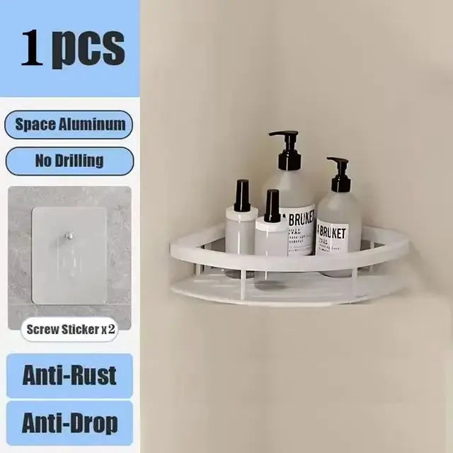 Wall Mounted 2 Tier Shelf No Drill Bathroom Shampoo Holder