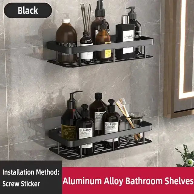 Wall Mounted 2 Tier Shelf No Drill Bathroom Shampoo Holder