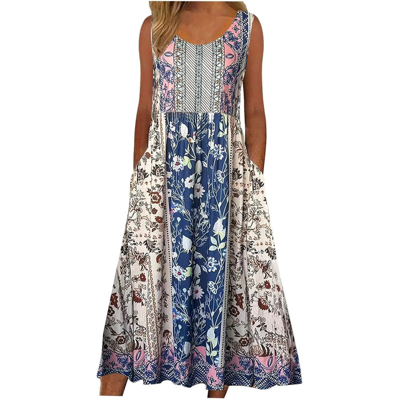 summer new print sleeveless pullover Long dress