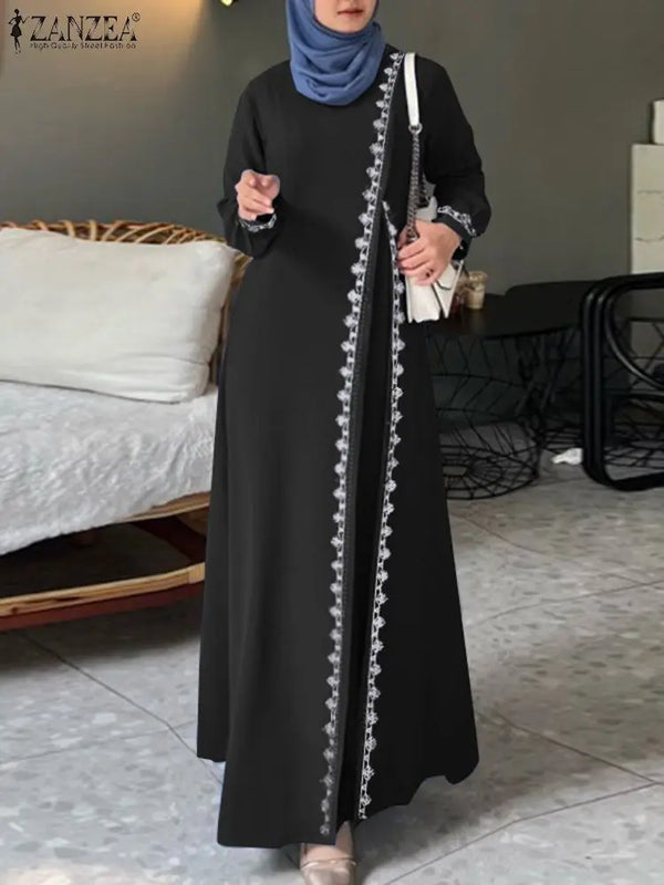 Spring Lace Crochet Maxi Dress Muslim Turkey Abaya Elegant Loose