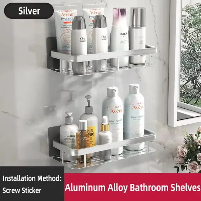 Wall Mounted 2 Tier Shelf No Drill Bathroom Shampoo Holder