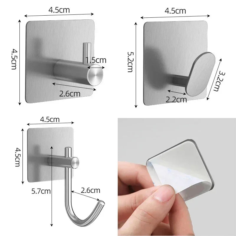 Stainless Steel Bathroom Robe Hooks Adhesive Wall Hook