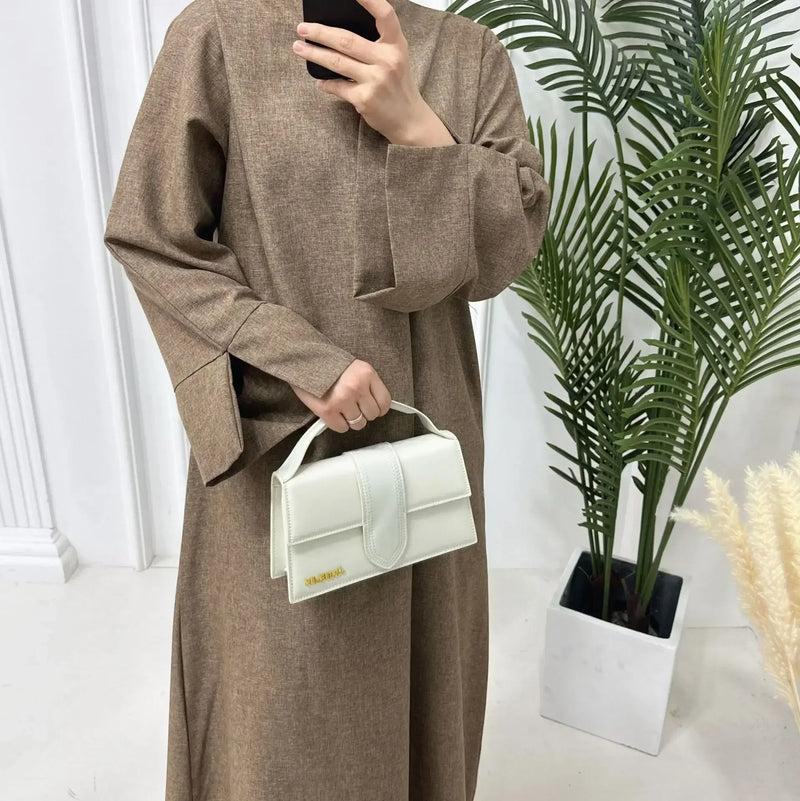 Plain Linen Closed Abaya| Muslim Hijab Dress