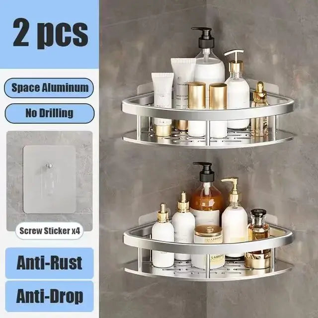 Wall Mounted 2 Tier Shelf No Drill Bathroom Shampoo Holder