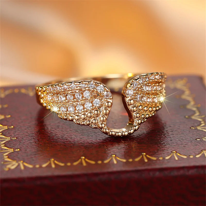 Cute Female Rose Red Zircon Angel Wings Ring  For Women