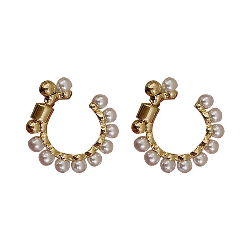 C Shape Metal Pearl Earrings