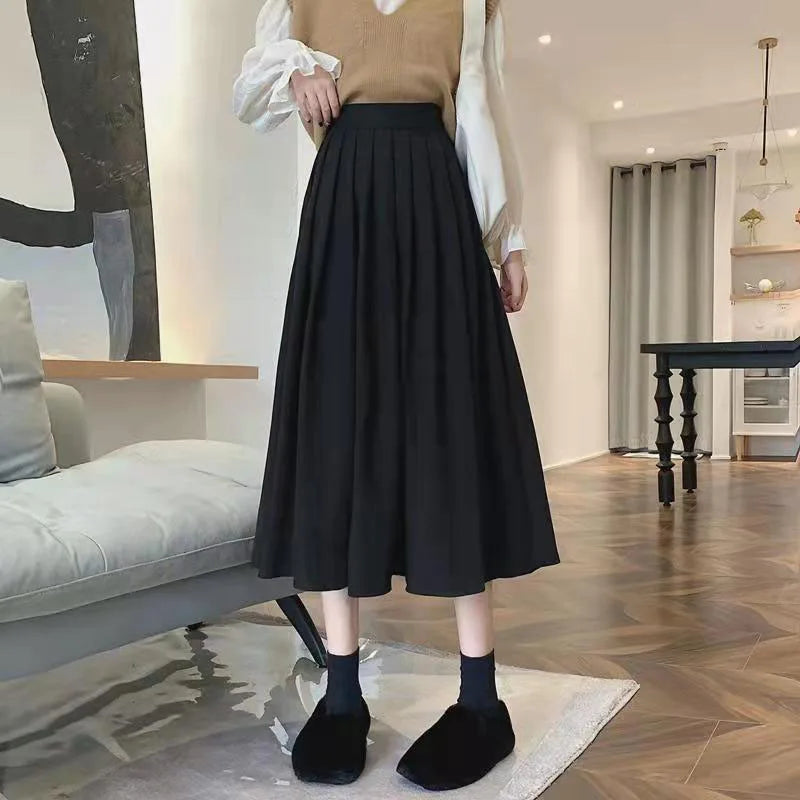 Lucyever Vintage Brown High Waist Pleated Skirt Women