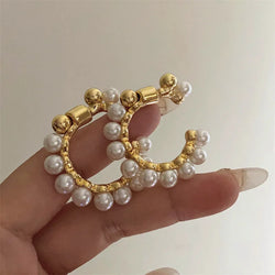 C Shape Metal Pearl Earrings