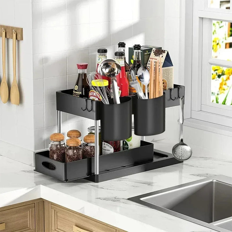 2 Tier Under Sink Organizer Sliding Cabinet Basket