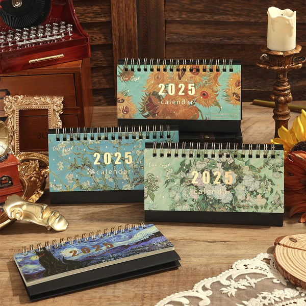 1 pc 2025 Vintage Painting Coil Desk Calendar