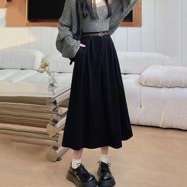 Lucyever Vintage Corduroy Long Skirt Women