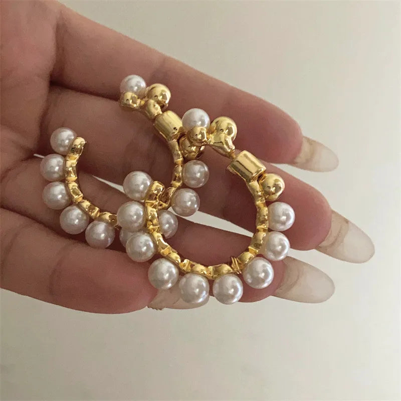 C Shape Metal Pearl Earrings