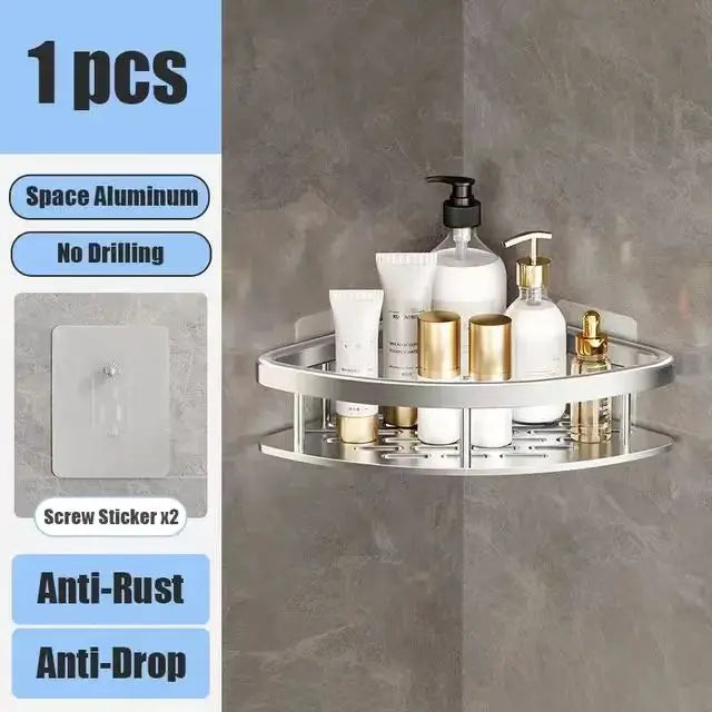 Wall Mounted 2 Tier Shelf No Drill Bathroom Shampoo Holder