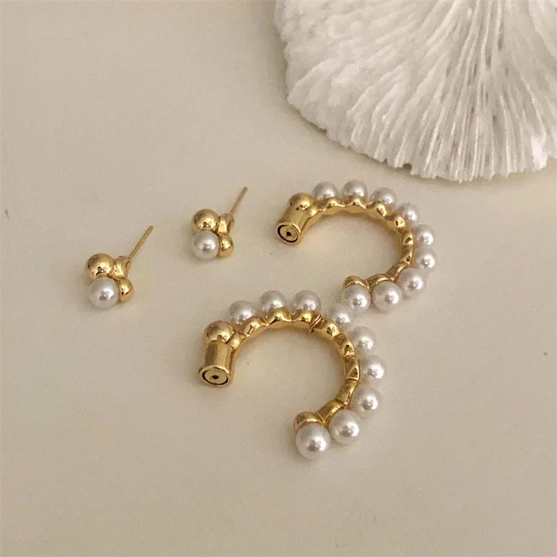 C Shape Metal Pearl Earrings