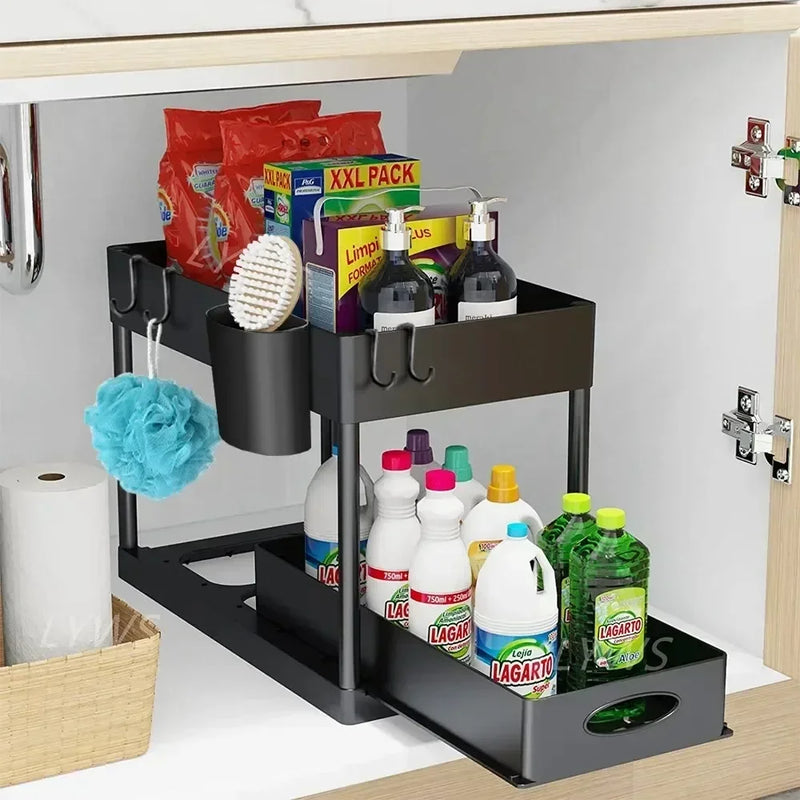 2 Tier Under Sink Organizer Sliding Cabinet Basket